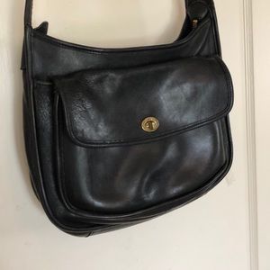 Large vintage black leather Coach crossbody bag